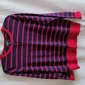 Lands End blue and red striped sweater Large